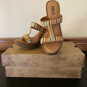 BORN LIO ORANGE FABRIC wedge 4” womens shoes